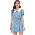 thumbnail image 1 of INSPIRE CHIC Robe-Chemise Courte à Manches Courtes pour Femme, Coupe Évasée, Col Contrastant, Bleu-Blanc G, 1 of 5