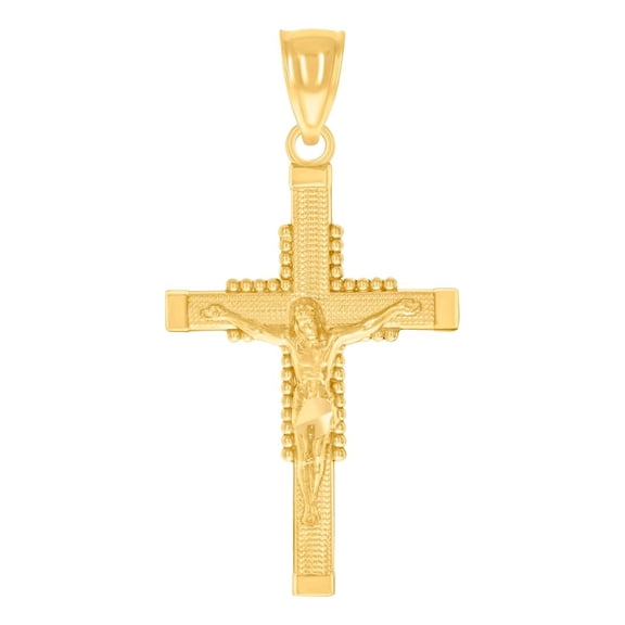 14k Yellow Gold Unisex Cross Crucifix Height 30.2mm Religious Pendant Necklace Charm Pendant for Women