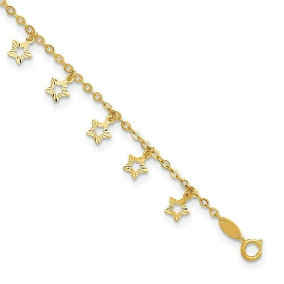 Primal Gold 14 Karat Yellow Gold Polished and Textured Star Anklet