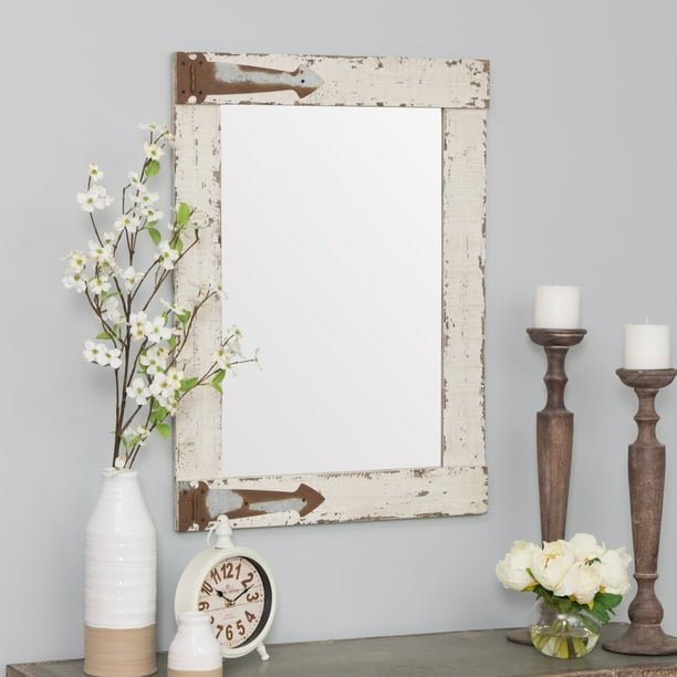 Serenad Farmhouse Wall Mirror White 30" x 22" by Aspire