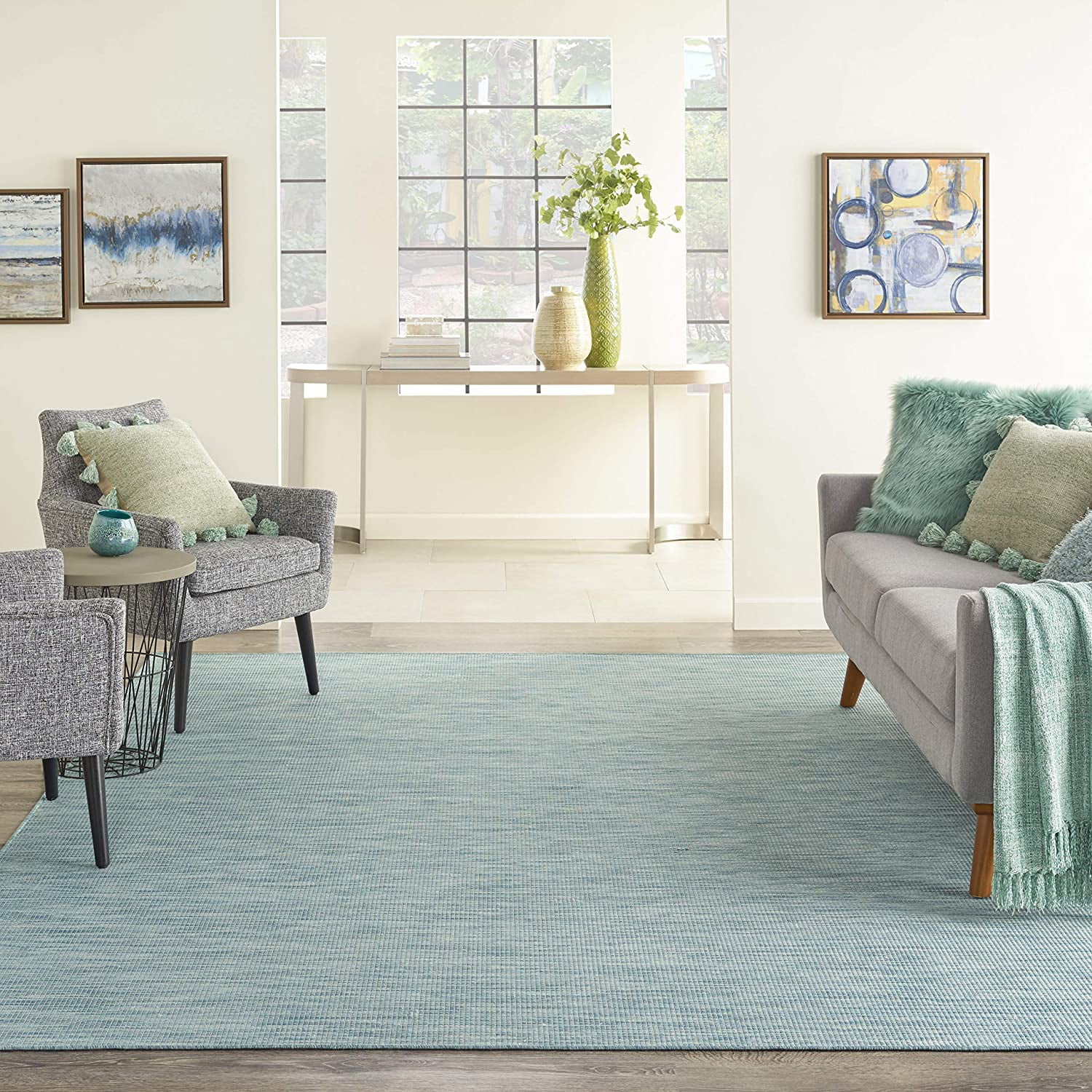 ZXNYH Positano Indoor/Outdoor Aqua 8' x 10' Area Rug, Easy Cleaning ...