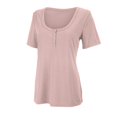 thumbnail image 4 of Short Sleeve T Shirt Womens Solid Color Womens Basic Sexy Low Cut Button Down Tight Slim Fitted Tee Tops T Shirts, 4 of 6
