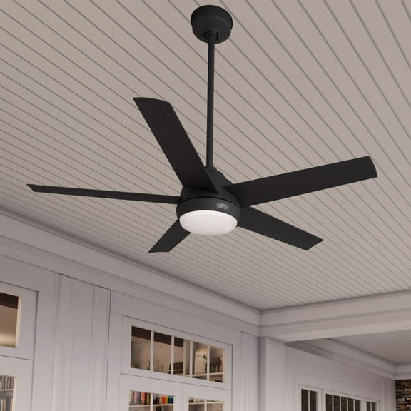 Restored Hunter Fan 52 inch Matte Black Indoor/Outdoor Ceiling Fan with Light for Bedroom, Living Room, Office, Basement, Kitchen, Patio (Refurbished)