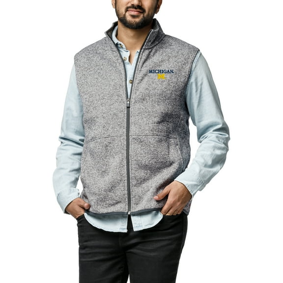 Men's League Collegiate Wear Heather Gray Michigan Wolverines Saranac Collection Fleece Full-Zip Vest