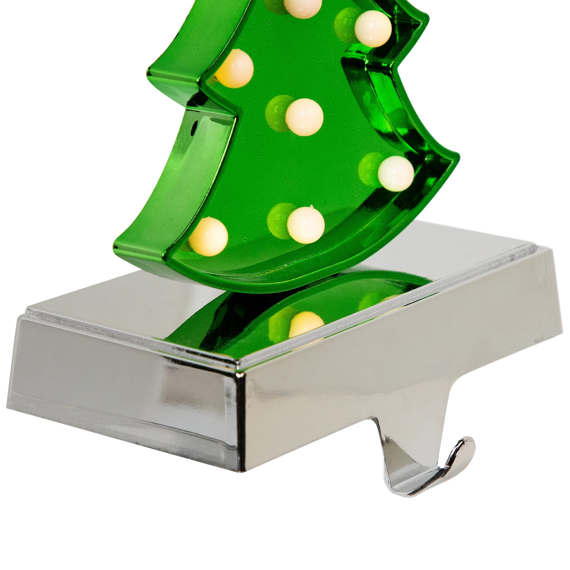 Northlight LED Lighted Shiny Christmas Tree Stocking Holder - 7" - Silver and Green