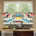 thumbnail image 4 of Yayeee Kitchen Curtains Tier Set of 2 Light Filtering 57"x36" Over Sink Window Panels, Blue Retro Print, 4 of 7