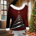 thumbnail image 5 of asdoklhq Flannel Shirt Women Winter Christmas Printed Fashionable Casual Long Sleeved Round Neck Pullover Top Wine XL, 5 of 7