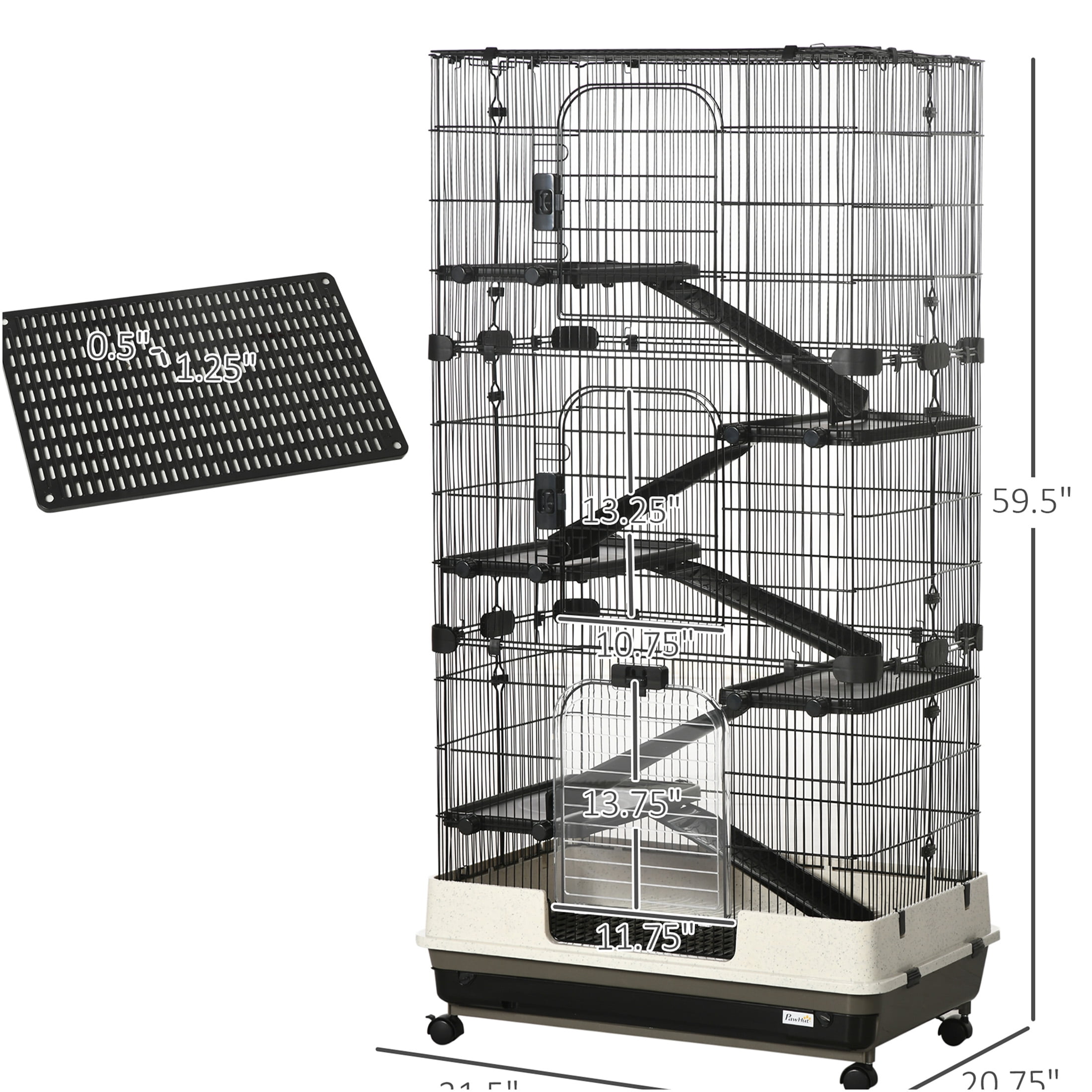 JERFIT 6-Tier Small Animal Cage with Wheels, Portable Metal Hutch for Rabbit Bunny Chinchilla Ferret with Security Brake, Deep Base, Ramps & Platforms