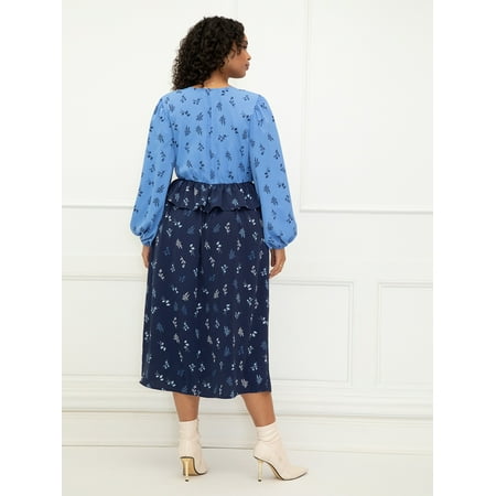 Eloquii Elements Women's Mixed Print Peplum Dress