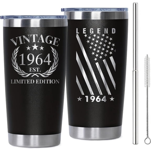 60th Birthday Gifts for Women Men, 60 Years Old Gifts Vintage 1964 Tumbler Cup for Mom Dad Wife Husband Grandparents - 20oz Tumbler Cup