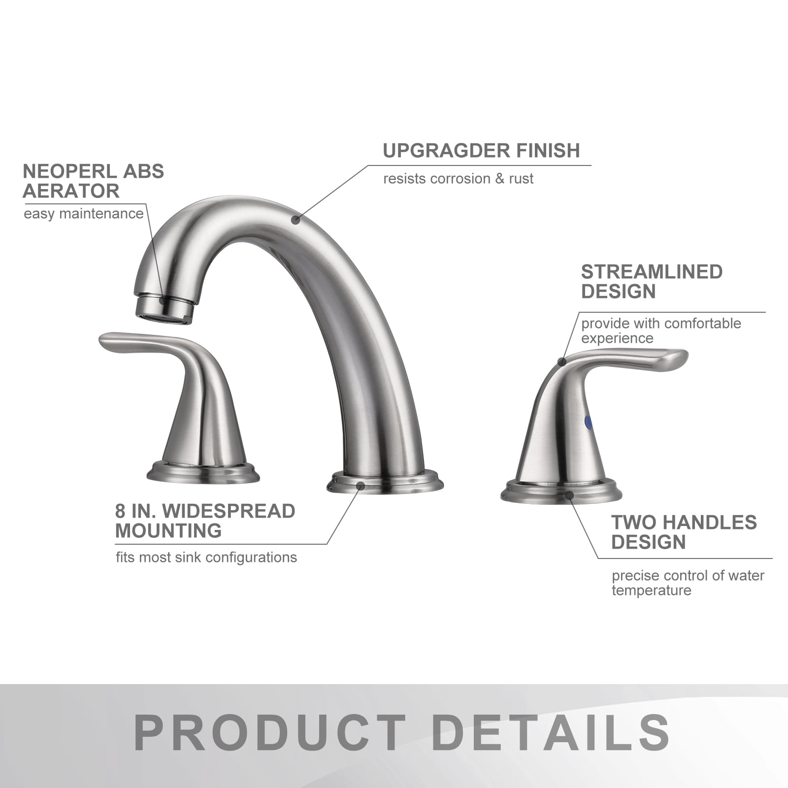Wowow Bathroom Sink Faucet 3 Holes Brushed Nickel,  Widespread Bathroom Faucet, Bathroom Sink Faucet 3 Holes, Pop Up Drain with Overflow for RV Restroom Vanity Camper
