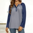 thumbnail image 5 of Hearthz Long Sleeve Blouses for Women V-Neck Button Loose Fitting Henley Shirts for Women Fall Color Block Raglan Sleeve Womens Baseball Tee, 5 of 5