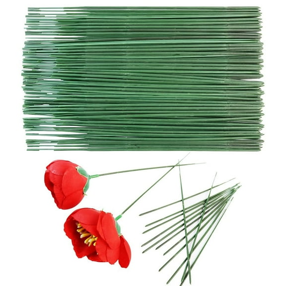 Januofit Green Floral Stems - 100pcs Plastic Flower Rods for Bouquets and Arrangements, Ideal for Crafts and Florists (17CM /6.7in)