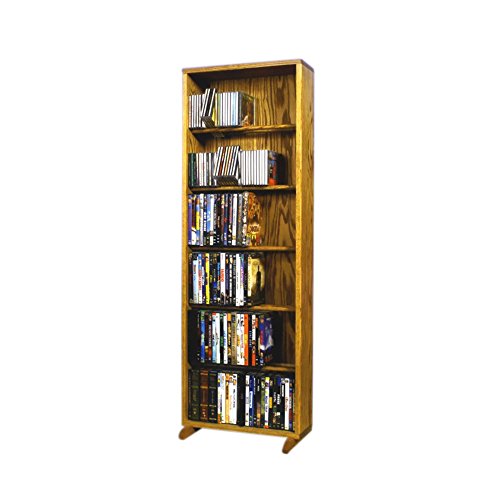Cdracks Media Furniture Solid Oak 6 Row Dowel DVD Tower Capacity 80 DVDs Honey Finish