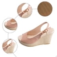thumbnail image 5 of Rokment Women's Espadrilles Wedge High Heels Dressy Sandals Bridal Elegant Leather Peep Toe Platform Chunky Heeled Slingback Dress Pumps for Summer Pink Size 6, 5 of 8