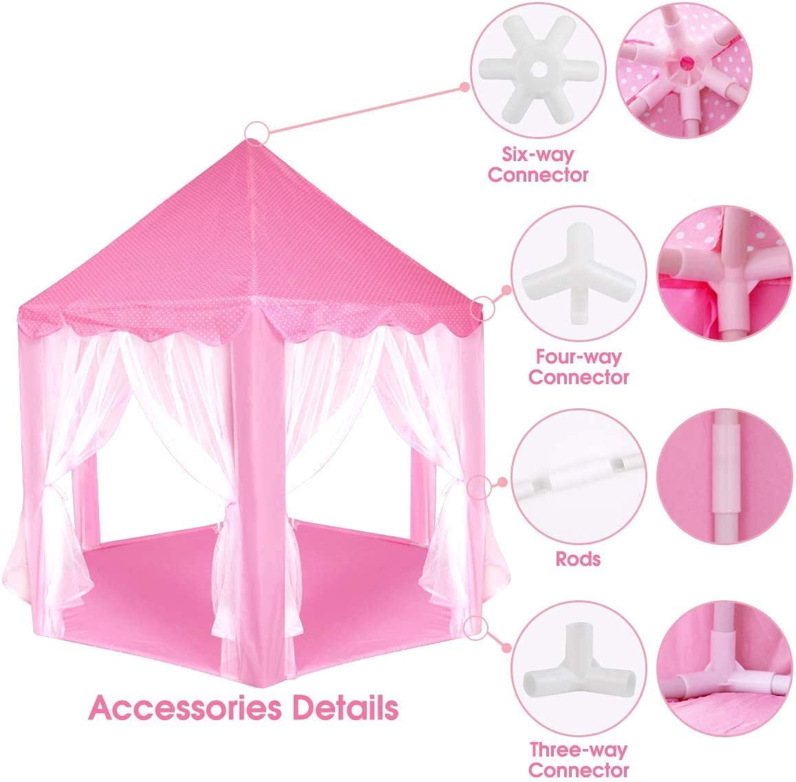 Princess Castle Play Tent Girls Kids Large Playhouse Toy Pink + Rug + Star Light
