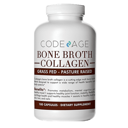 Codeage Certified Organic Multi Bone Broth Collagen Capsules, 180 Count - On-the-Go Protein Supplement - Joint Comfort, Flexibility and Cartilage (Best Collagen Supplement For Cartilage)