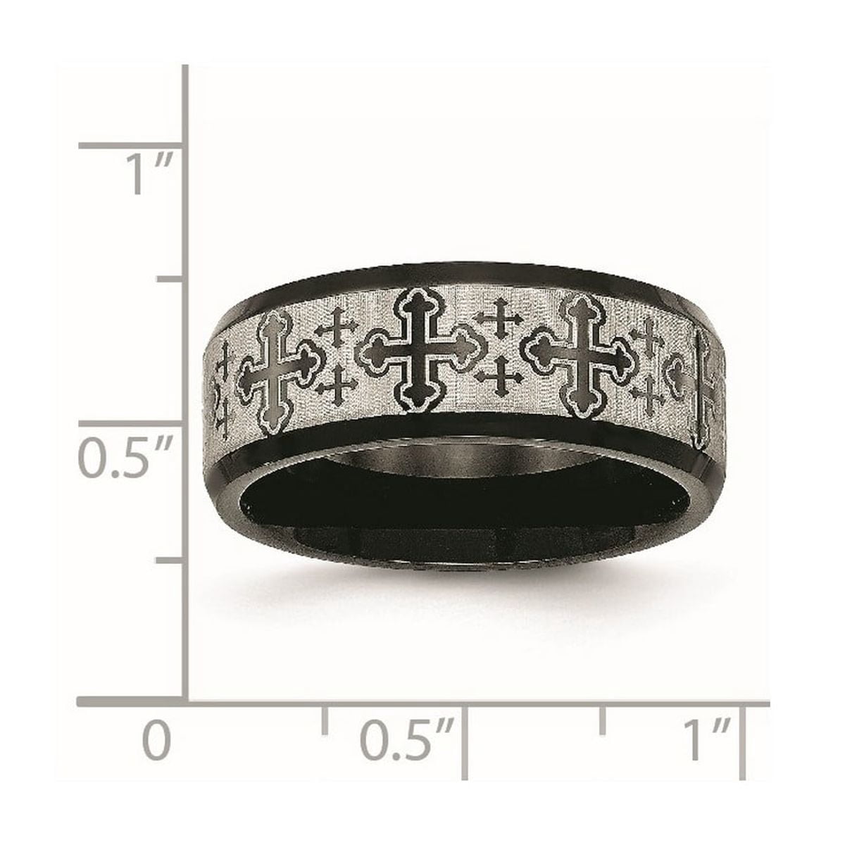 8mm Stainless Steel Brushed Polished Black Ip Laser Etched Pattern Ring Size 10.5 Ring for Women