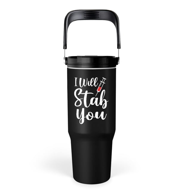 Vaso SANDJEST de acero inoxidable con mango de pajita abatible de 30 onzas