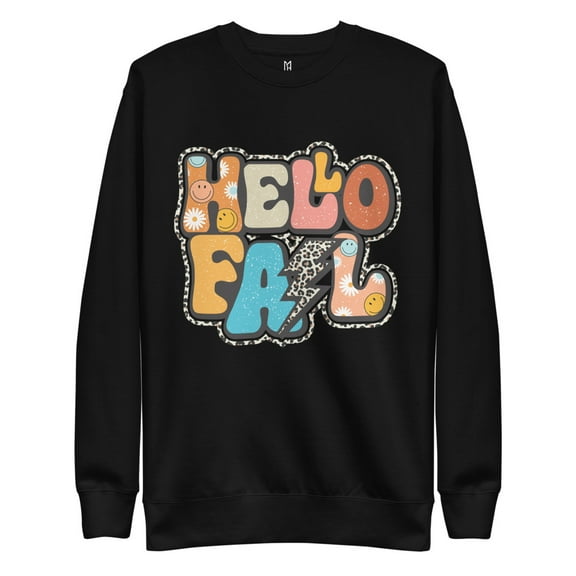 Michelle Hartman Hello Fall Premium Sweatshirt, Sizes S-3X (Black, S)
