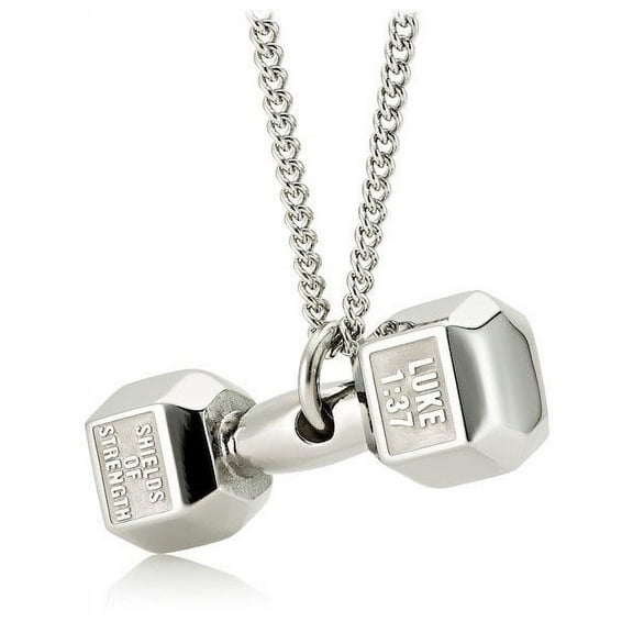 Women's Stainless Steel Dumbbell Necklace-Luke 1:37 by Shields of Strength