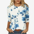 thumbnail image 6 of Nrmvnmi Womens 3/4 Length Sleeve Cotton Tops Casual Floral Print Round Neck Tie Dye Summer/Fall Tops Loose Fit Elastic and Lightweight Blouse For Women, 6 of 6