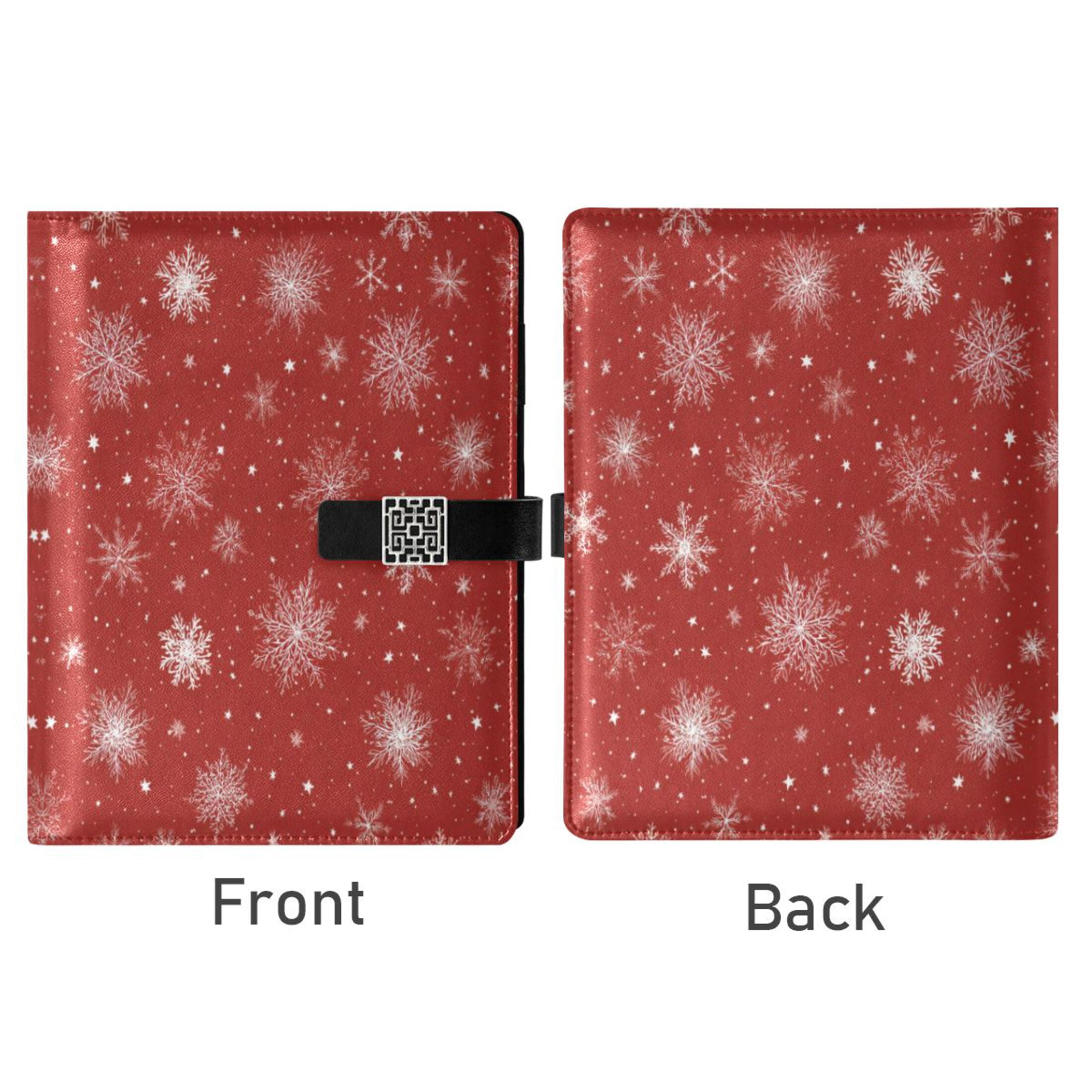 Leather Planner Leather Notebook Notebook Journal Binder Design Pen Pocket Design Convenient for Storage White Snowflakes and Stars