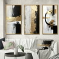 thumbnail image 1 of Designart "Horizontal Dimensions Gold and Black Abstract" Abstract Painting Framed Wall Art Set Of 3 - Gold Modern Frame Canvas Set For Living Room Decor, 1 of 6