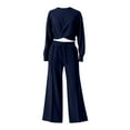 thumbnail image 4 of sususu 2 Piece Sets for Women Fall,Sweat Set Stylish Women's Two Piece Outfit Round Neck Long Sleeve Blouse with Flowy Wide Leg Trousers Comfortable Elastic Drawstring Waistband - Navy, 4 of 4
