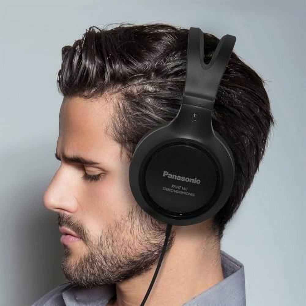 Panasonic Headphones, Lightweight Over the Ear Wired Headphones with Clear Sound and XBS for Extra Bass, Long Cord, 3.5mm Jack for Phones and Laptops  RP-HT161-K Black