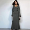 thumbnail image 2 of Katigan Women'S Ribbed Maxi Dress Knit Flare Sleeve Bodycon Dress Loose Casual Long Dresses Dark Gray XXL, 2 of 5