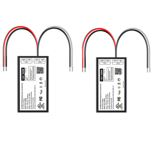 (2 Pcs) Driver LED Dimmable 60W 12V, Transformateur Triac ELV/MLV 12V Compatible avec Interrupteurs Lutron&Leviton, Alimentation LED Dimmable 60W pour Lumière LED Sans Scintillement