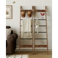 thumbnail image 3 of Blanket Ladder Shelf for Living Room, Decorative Wood Quilt Rack with 4 Hooks, 6-Tier, Rustic Brown, 3 of 7