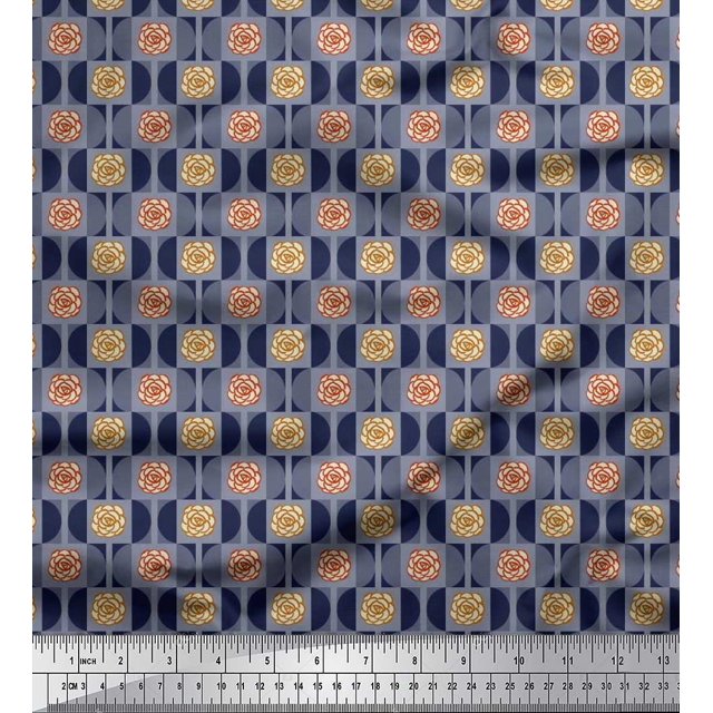 Soimoi Rayon Fabric Semi Circle & Camellia Floral Fabric Prints by Yard 56 Inch Wide