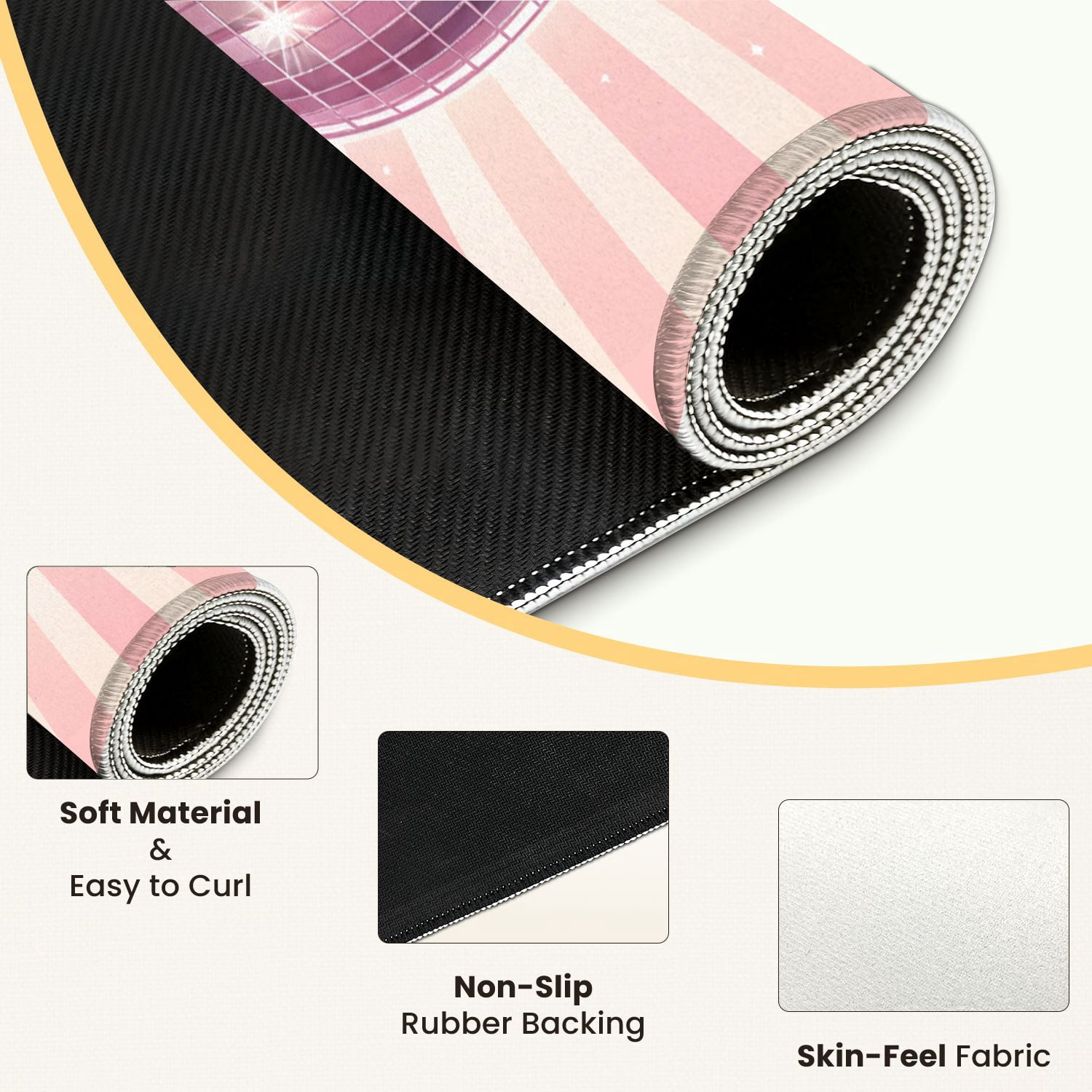 Mahjong Mat 31.5" x 31.5" Pink Sparkling Disco Ball Retro Sunburst Non-Slip Noise Reduction Mahjong Tiles Table Cover for Dominoes Poker Card Board and Tile Games