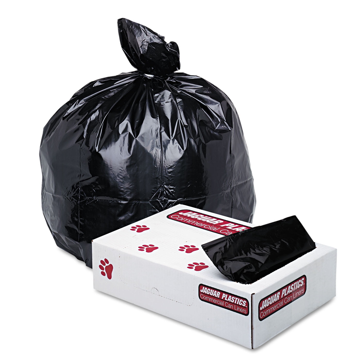 56gal Jaguar Plastics G4347HBL Low-Density Commercial Can Liners 1.7mil Black 100/Carton 56gal Jaguar Plastics G4347HBL Low-Density Commercial Can Liners 1.7mil Black 100/Carton