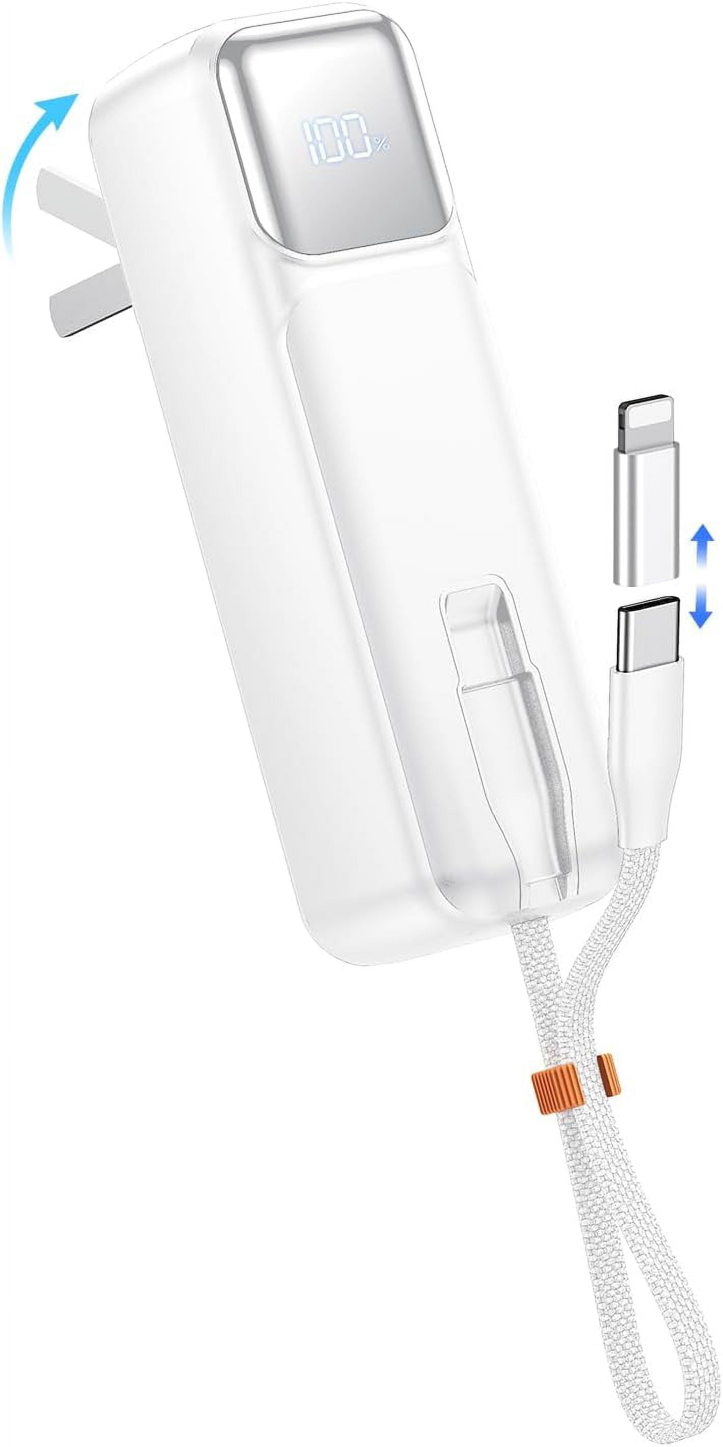 Small Portable Charger With Foldable Wall Plug 5000Mah,22.5W Fast Charging Power Bank Built In Usb-C Cable,Mini External Battery Pack With Led Display For Iphone 15 Series,Galaxy,Macbook And More