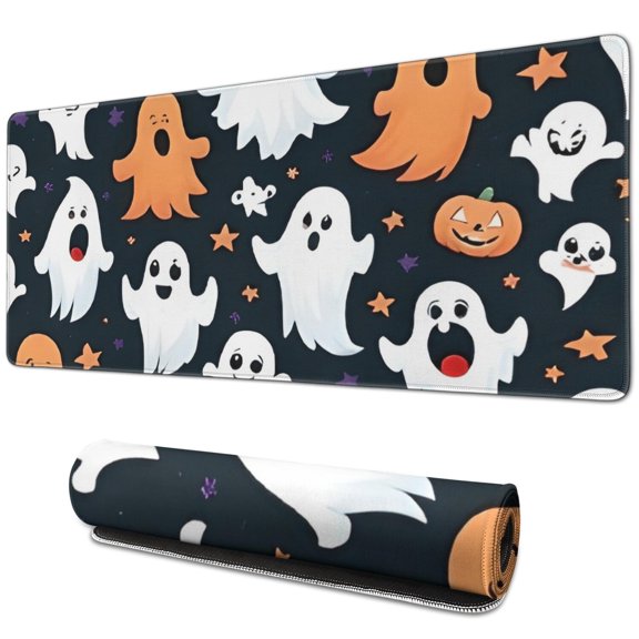 Long Mouse Pads for Desk,Colorful Halloween Ghosts Pattern Desk Mats on Top Of Desks, Desk Mouse Pad Extra Large with 3mm Non-Slip Base and Stitched Edge for Gaming,Office,Work,Home 31.5"x11.8"