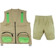 Eagle Eye Explorer Combo Set: Adjustable Waist Chino Shorts & Cargo Vest for Boys and Girls. Khaki Tan.Small/Medium. Fits 5-6.
