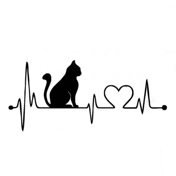 1pc Car Stickers Cat With Cartoon Electrocardiogram Decals Fashion Wall Stickers Bathroom Decoration Anime Décor