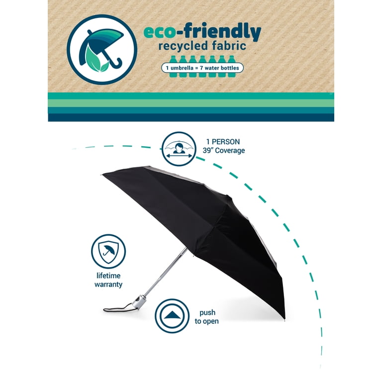 Totes Recycled Compact Auto Open Travel Umbrella, Rainbow photo 4