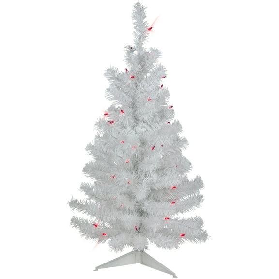 3' x 18" Pre-Lit Slim White Tinsel Artificial Christmas Tree - Pink Lights