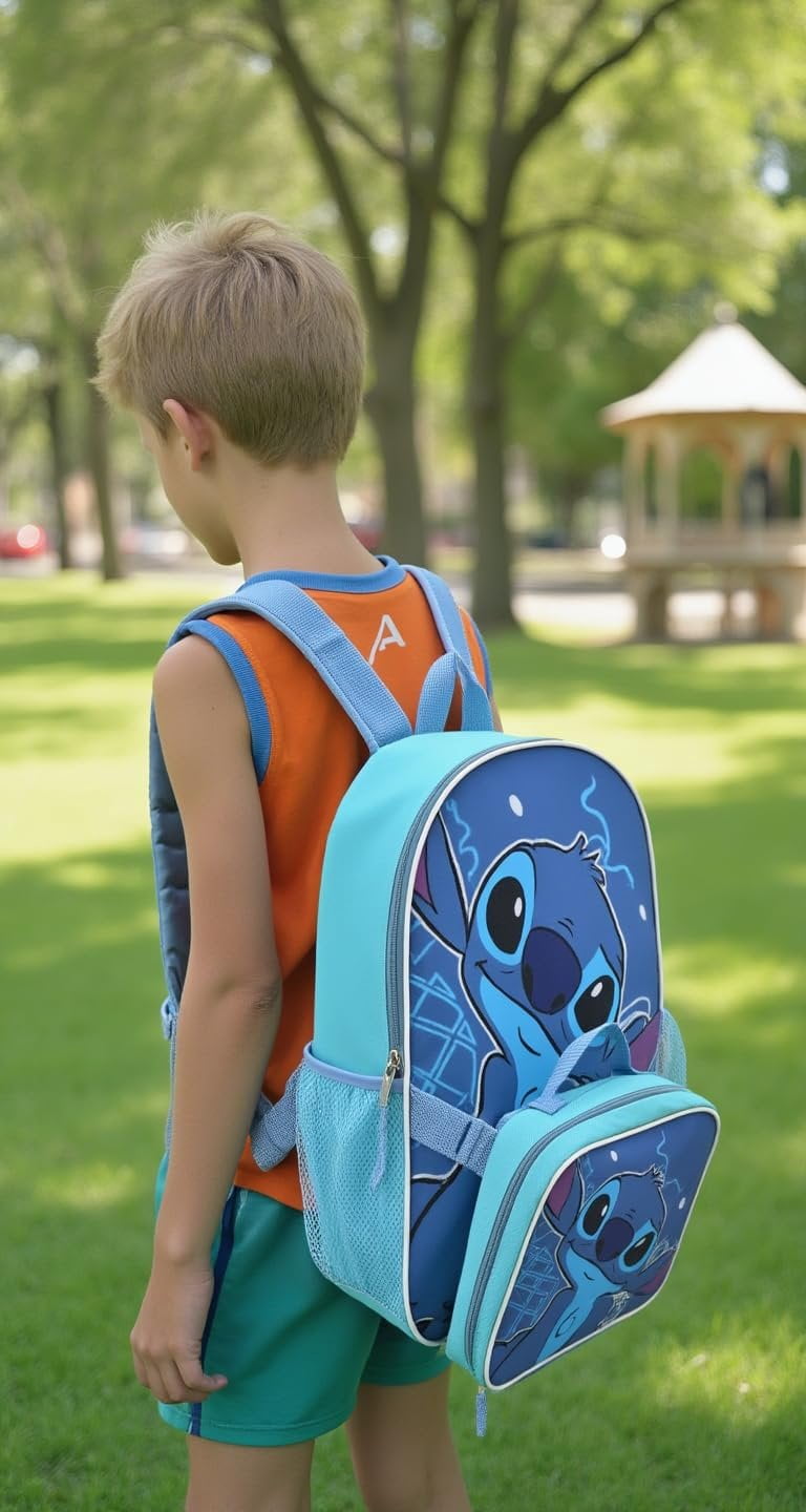 Fast Forward Disney Stitch 16" Backpacks With Lunch Bag - Licensed Characters Kids Schoolbag