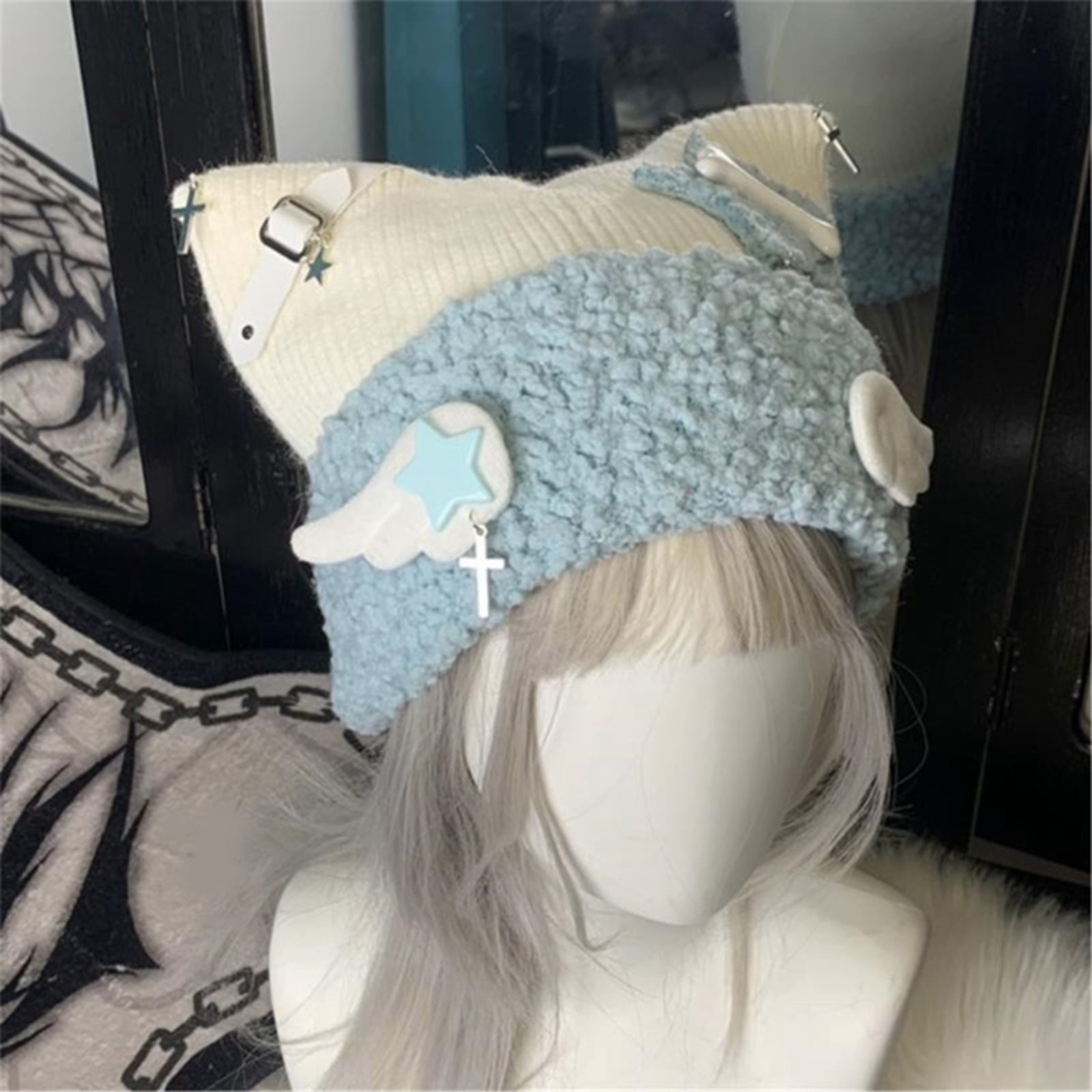 Handmade Knitted Ears Hat Womens Pullover Caps Soft Woolen Colorful Caps Cute Beanies Bonnet Gift