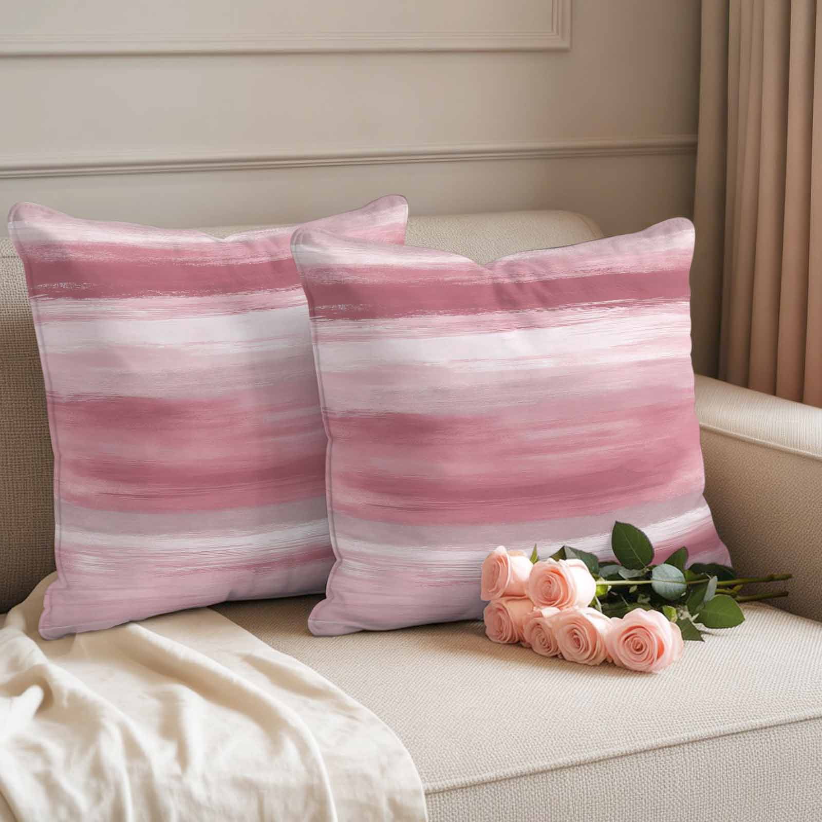 Pink Grey Outdoor Waterproof Pillow Covers, Abstract Art Oil Painting Blue Ombre Decorative Square Throw Pillowcase Sofa Cushion Sham for Patio/Couch/Chair, 24"x24" 2 Pack