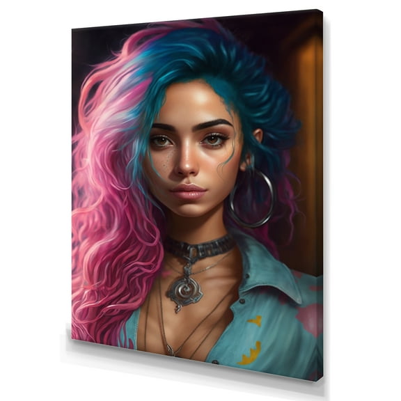 Designart Fashion Indian Woman In Pink And Blue III Canvas Wall Art