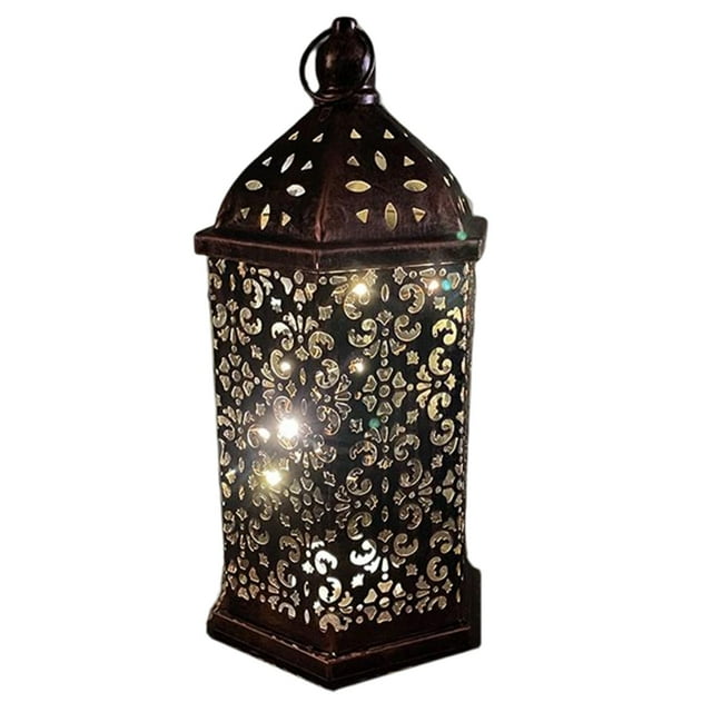 Farol hueco tallado, lámpara decorativa con luz LED a pilas Bronceado 297x15cm