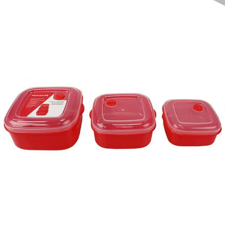 Home Basics Microwave Safe Plastic Square Food Storage Containers, (Pack of  3), Red, FOOD PREP