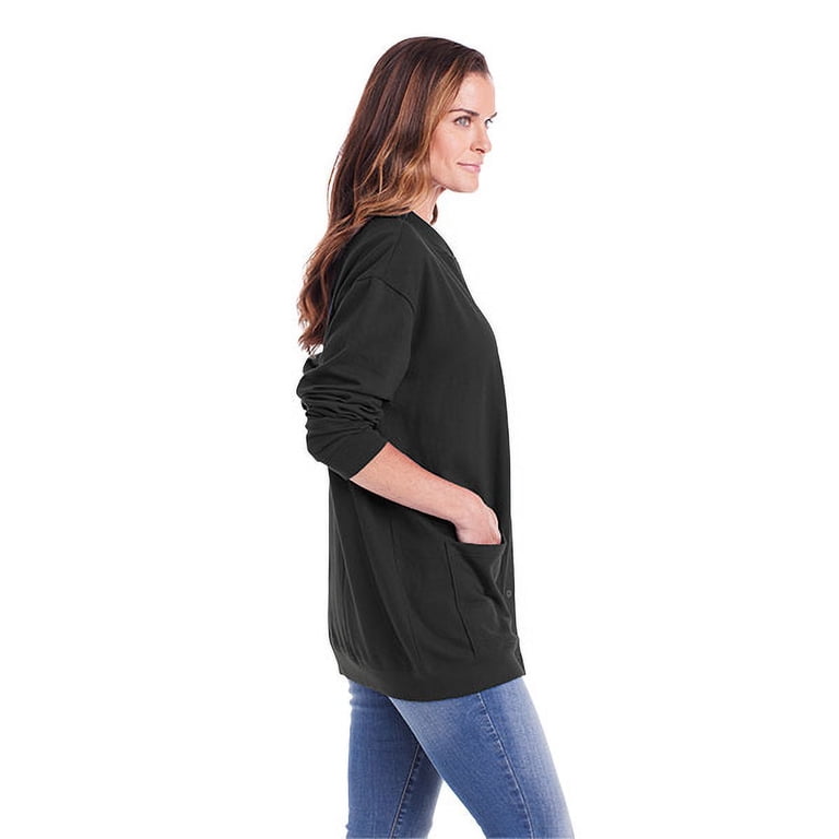 CATALOG CLASSICS Women's Snap Front Fleece Cardigan Jacket - Plus Size 1X, Black