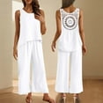 thumbnail image 3 of Dvprdro Fashion Solid Hollowout 2 Piece Oufits Sets for Women Casual Pajamas Sets Crew Neck Tank Top and Wide Leg Pants Lounge Sets White Sizes M, 3 of 5